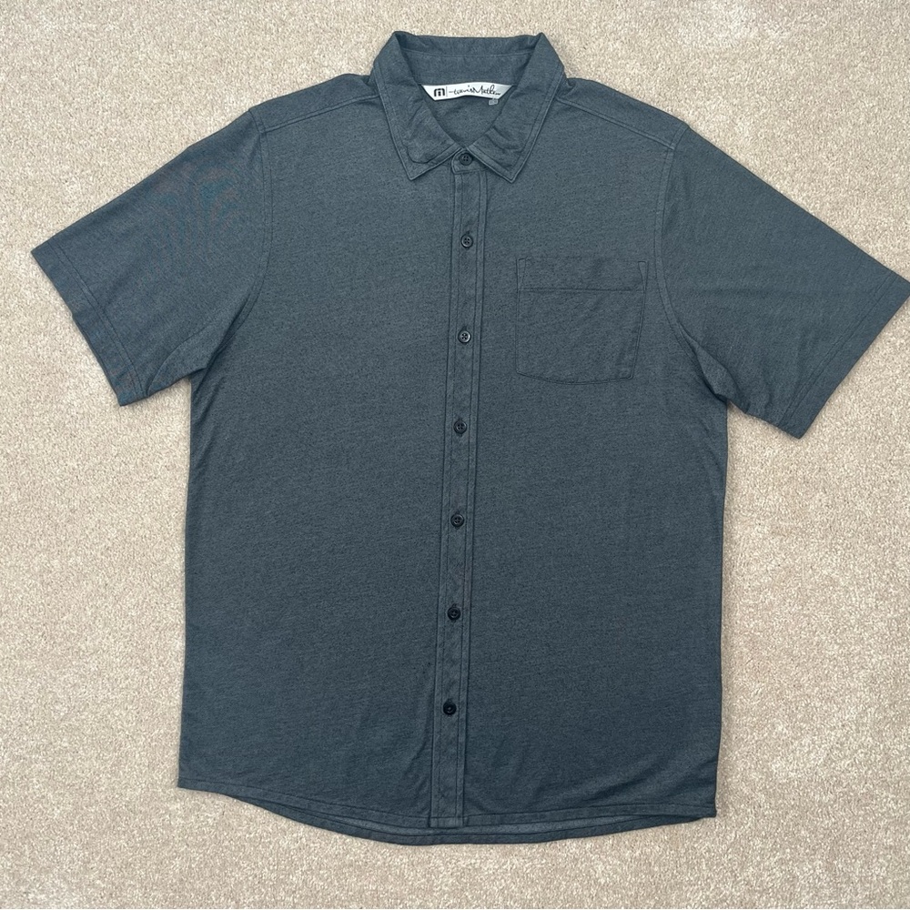 Travis Mathew Shirt Adult Medium Gray Button Up Short Sleeve Casual Preppy Men